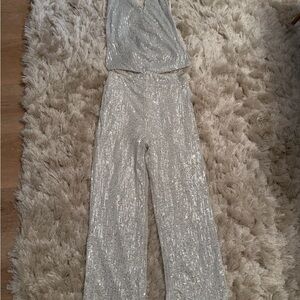 Sequin Wide-Leg set - Silver